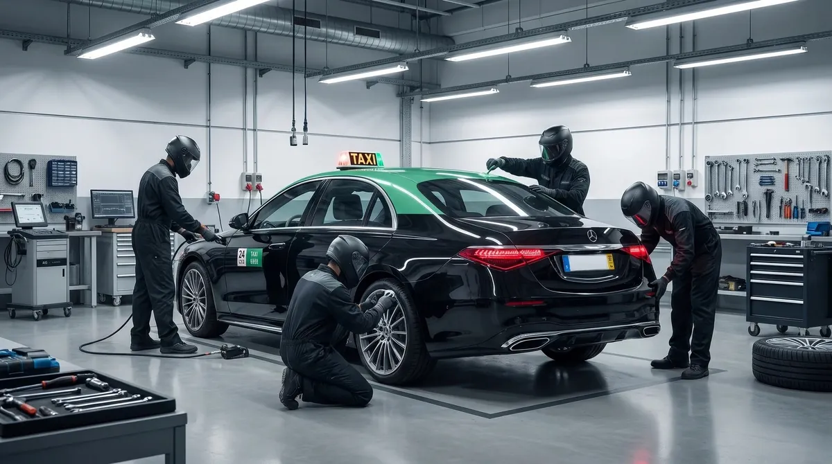 Montagem e preparação de um táxi na oficina Tecnotaxis